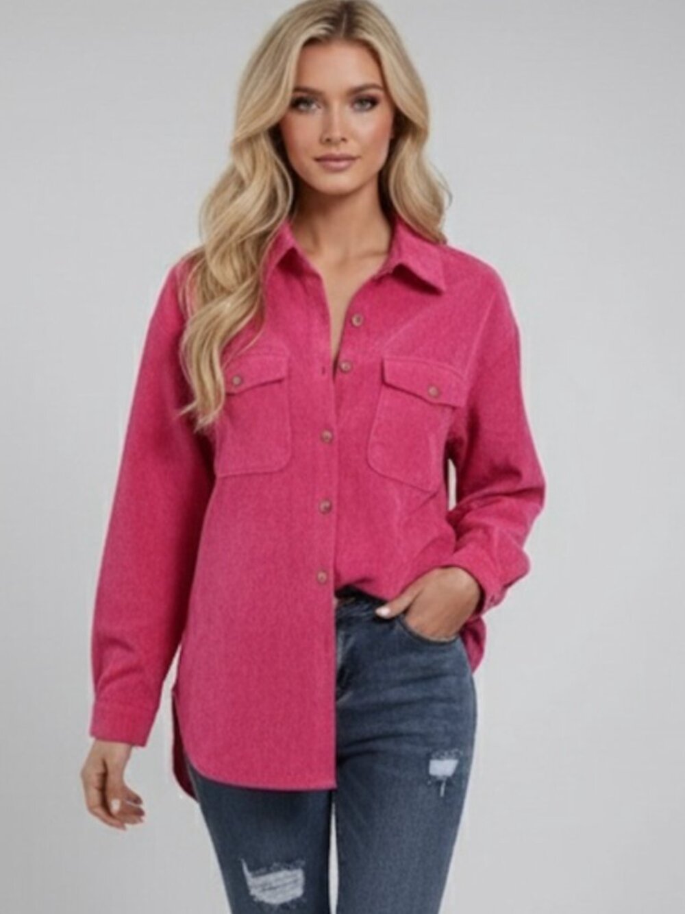 Pink Flap Pocket Corduroy Shirt